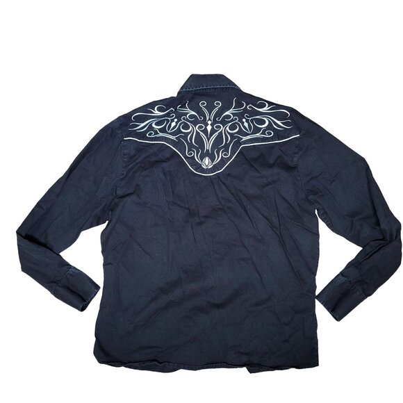 Vintage Rodeo Black Embroidered Western button up Shirt Men's Medium - Picture 3 of 8